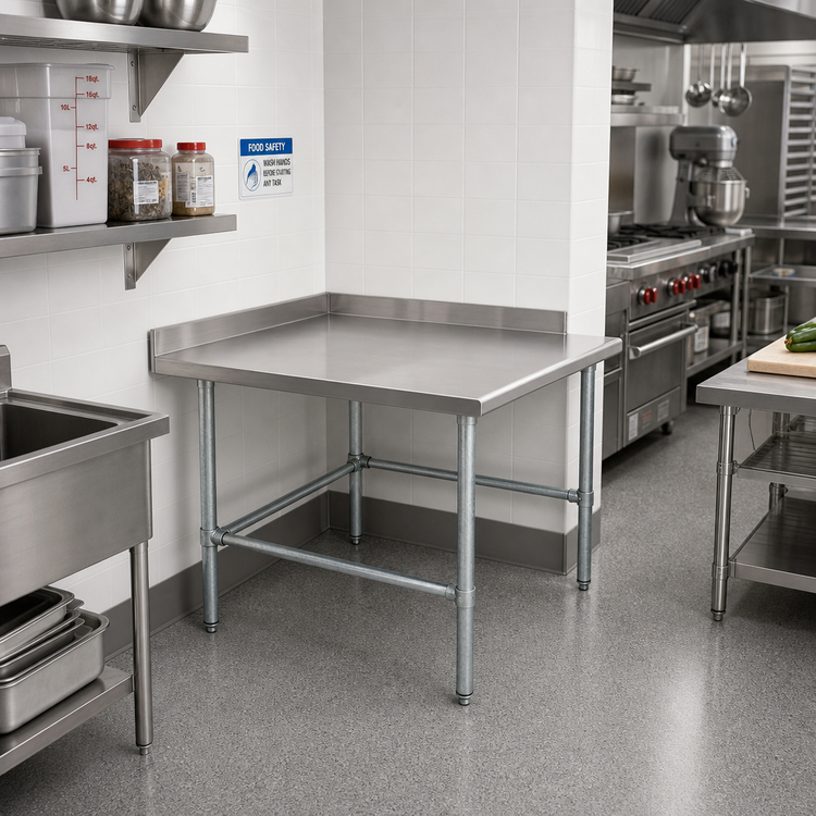 Product image #2 for 30-Inch x 30-Inch Stainless Steel Corner Work Table with Galvanized Steel Legs