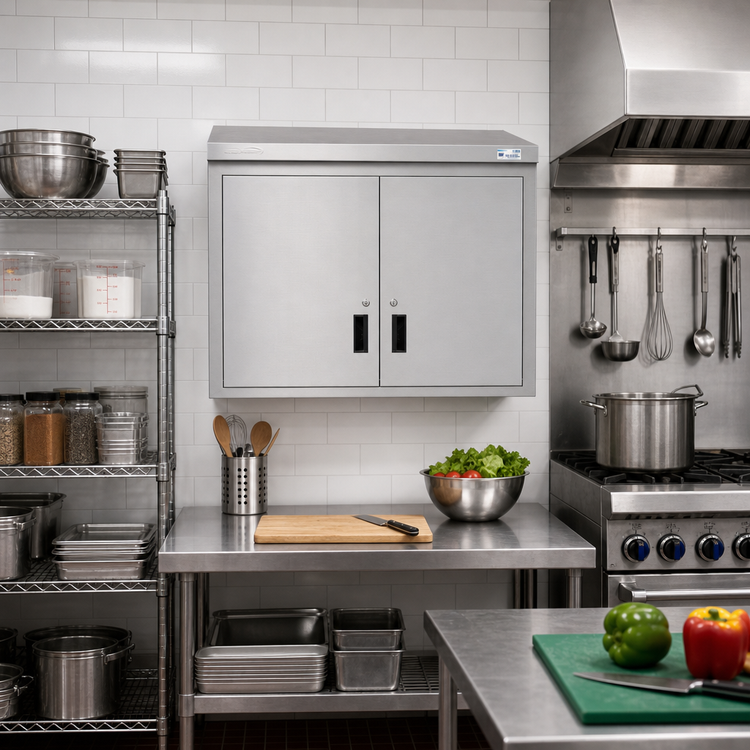 Product image #2 for KoolMore 36-Inch Stainless Steel Wall Cabinet with Hinged Locking Doors and 2 Shelves