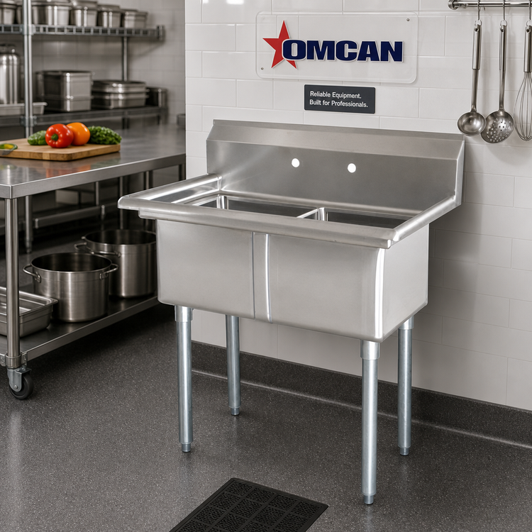 Product image #2 for Omcan 2-Compartment Pot Sink with 18 x 18 x 11-Inch Bowls, 304 Stainless Steel, Galvanized Legs