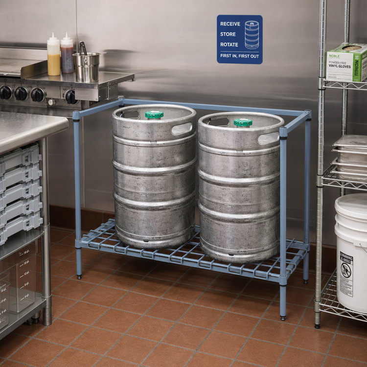 Product image #2 for Quantum Modular Wire Dunnage Rack / Keg Rack, 48 x 24 x 34 Inches, 3-Keg Capacity, Gray Epoxy Antimicrobial Finish