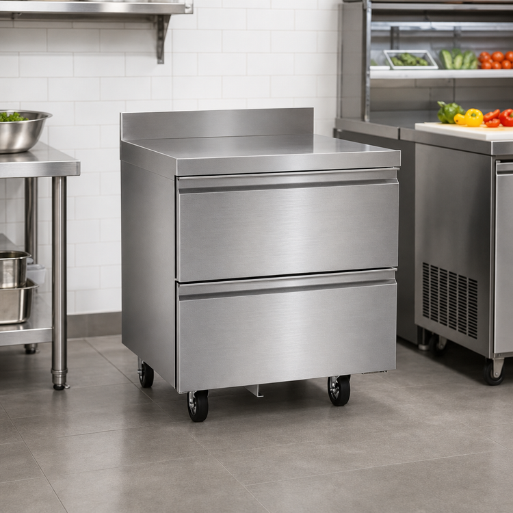 Product image #2 for Delfield 32-Inch Stainless Steel One-Section Undercounter Freezer Worktop with 2 Drawers and 4-Inch Backsplash