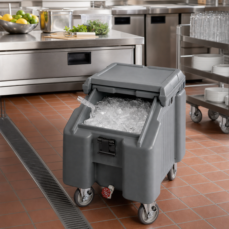 Product image #3 for Cambro SlidingLid™ Mobile Slant Top Ice Caddy, 100 lb. Capacity, 4 Swivel Casters, Granite Gray