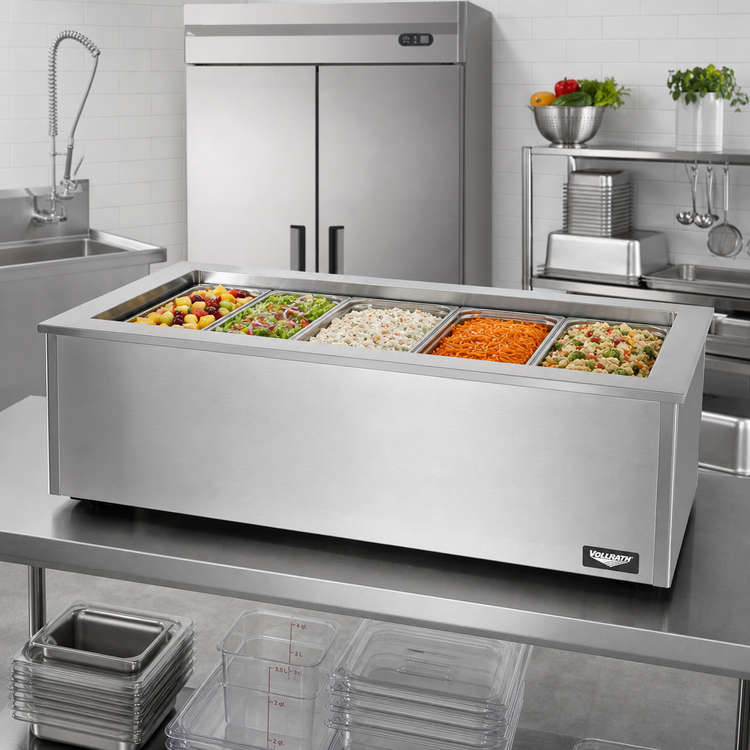Product image #3 for Vollrath 4-Series Signature Server® Countertop Self-Contained Refrigerated Cold Food Station, 74" x 28", 5-Pan, Stainless Steel
