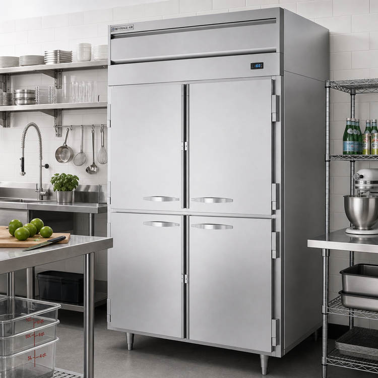 Product image #2 for Beverage-Air P Series Two-Section Top-Mount Reach-In Freezer with 4 Half-Solid Doors, 44.57 Cu. Ft.