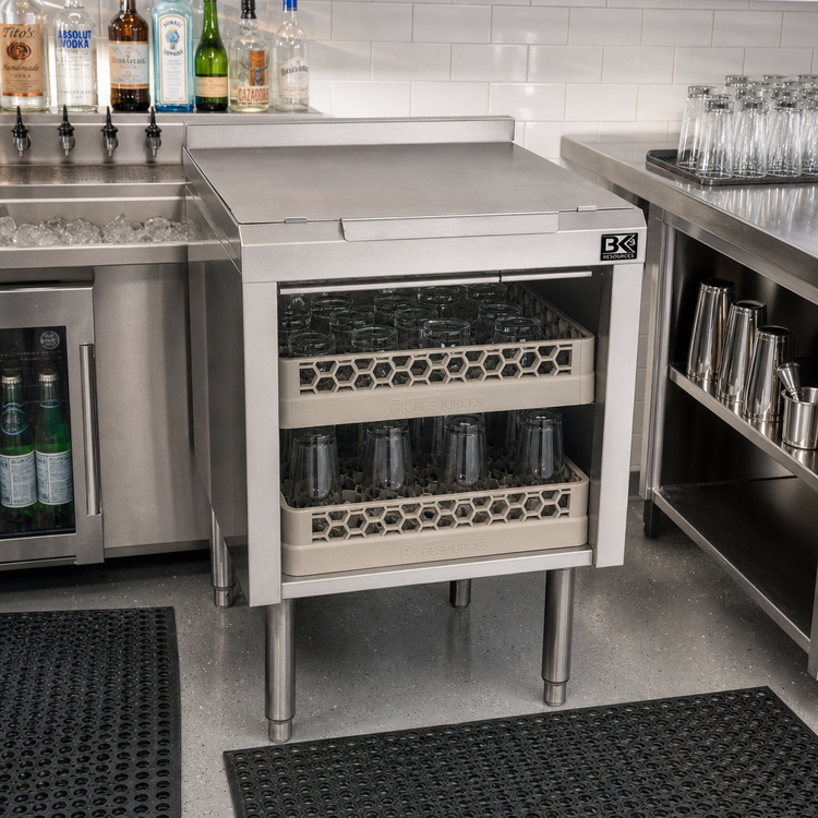 Product image #2 for BK Resources 24 Inch x 21 Inch Underbar Stainless Steel Glass Rack Cabinet with Drainboard Top and Open Front Base