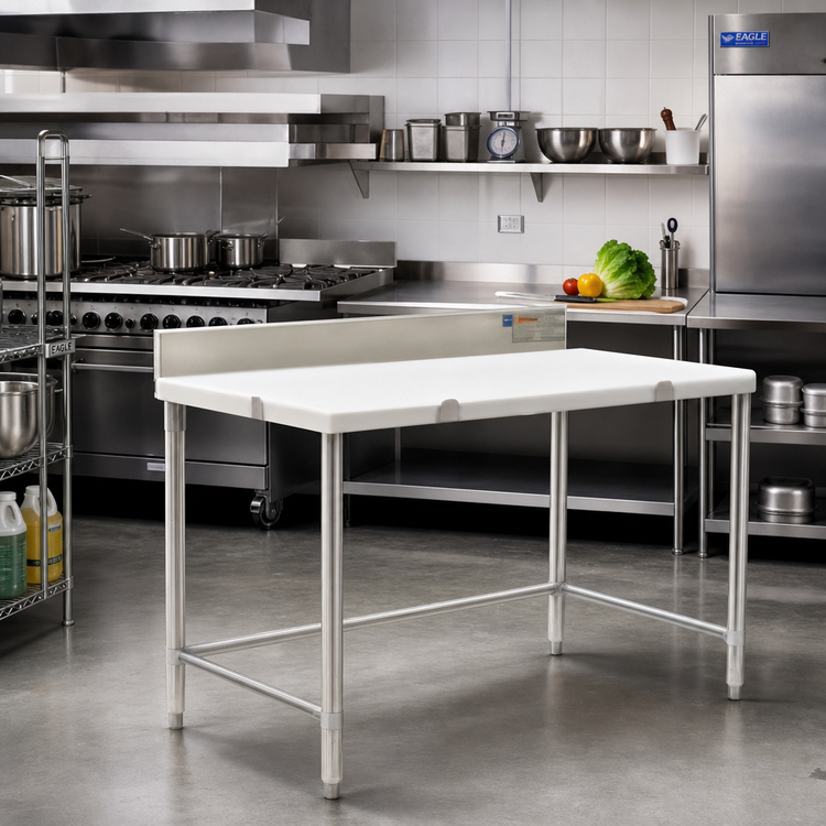 Product image #2 for Eagle Group 48 Inch x 24 Inch Poly Top Cutting Table with Removable 304 Stainless Steel Backsplash