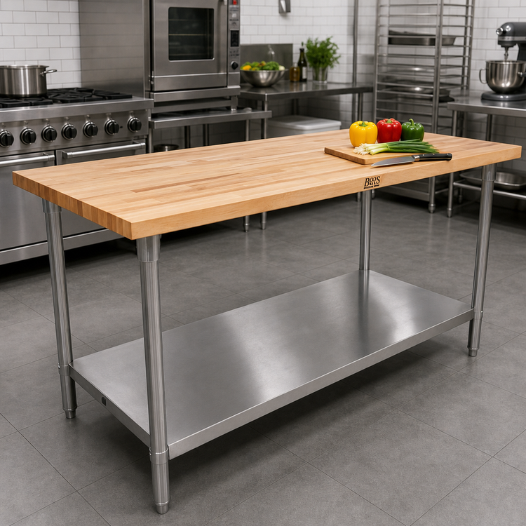 Product image #2 for John Boos TNS03 60" x 24" Wood Top Work Table with 2-1/4" Thick Northern Hard Rock Maple Top and Stainless Steel Undershelf