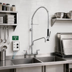Thumbnail image #2 for Fisher 48920 8-Inch On-Center Splash-Mounted Pre-Rinse Add-On Faucet with 14-Inch Spout, Spring-Action Gooseneck, and Wall Bracket