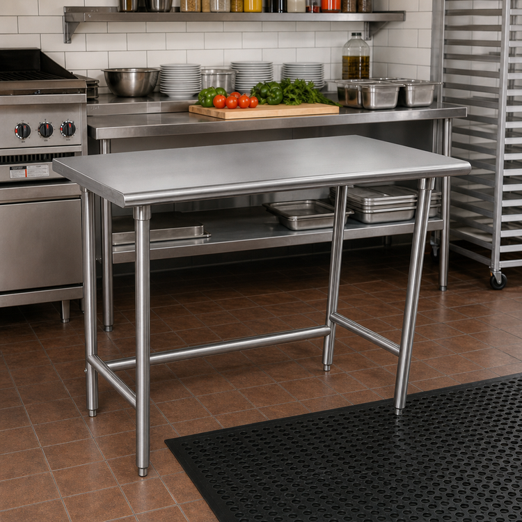 Product image #2 for Advance Tabco Special Value 48 Inch x 24 Inch Flat Top Open Base Work Table with 430 Stainless Steel Top