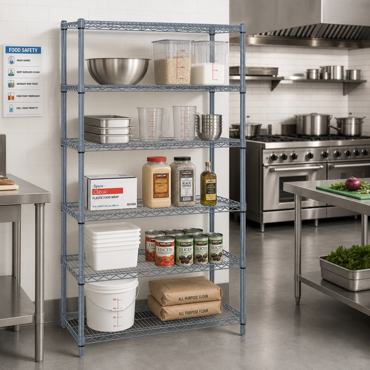 Product image #2 for Quantum 36"W x 12"D x 74"H Gray Epoxy Antimicrobial Wire Shelving Starter Kit with 5 Shelves