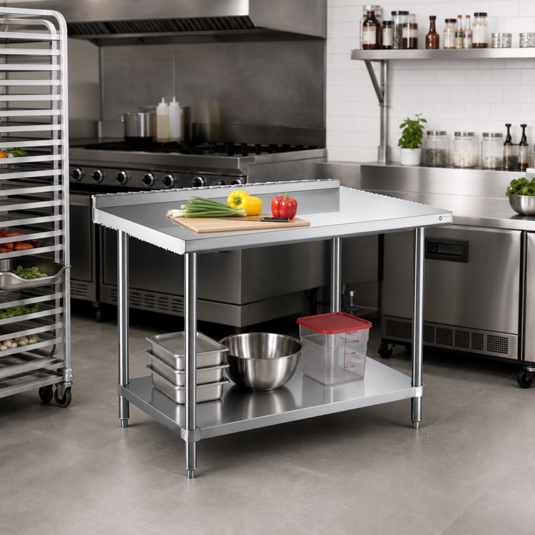 Product image #2 for Steel Works Stainless 30-Inch x 30-Inch Corner Stainless Steel Work Table with Undershelf, 34-Inch High
