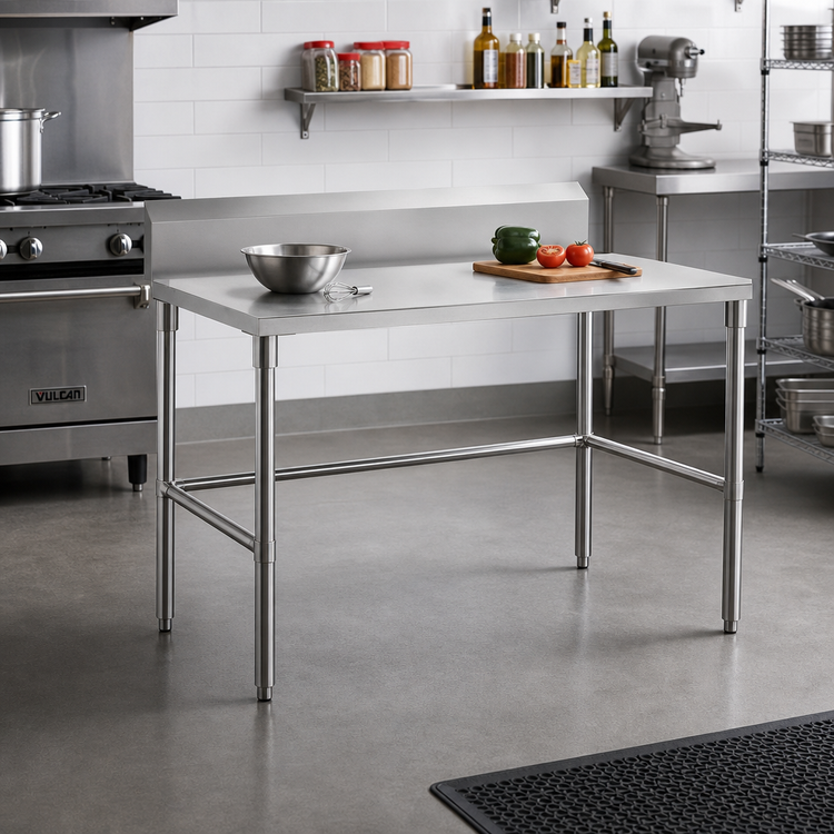 Product image #2 for Sapphire 48 Inch x 30 Inch Stainless Steel Open Base Work Table with 5 Inch Backsplash