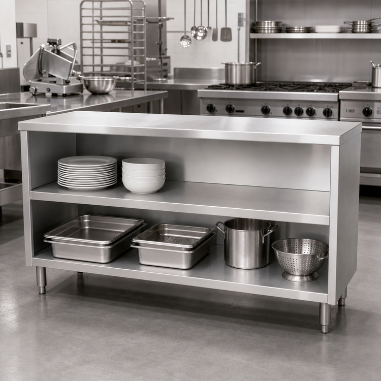 Product image #3 for John Boos Open Front Stainless Steel Dish Cabinet with Mid-Shelf and Adjustable Bullet Feet, 60 x 15 x 35 Inches