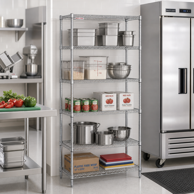 Product image #2 for Red-i-Pak 5-Tier Wire Shelving Unit, 36 Inches Wide x 18 Inches Deep x 74 Inches High, Chrome Finish