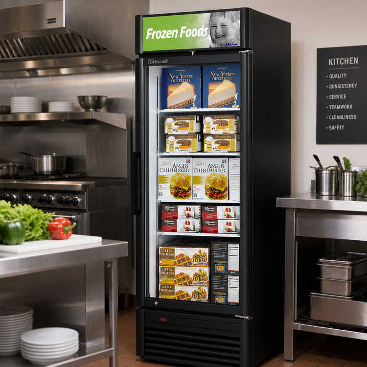 Product image #3 for Turbo Air Super Deluxe One-Section Glass Door Merchandiser Freezer, 17.99 Cu. Ft., Bottom-Mounted, Triple-Pane Heated Glass Door