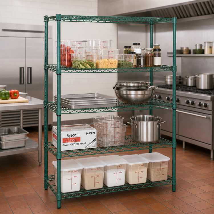 Product image #2 for Quantum 72"W x 30"D x 54"H Wire Shelving Starter Kit, 4 Shelves, Green Epoxy