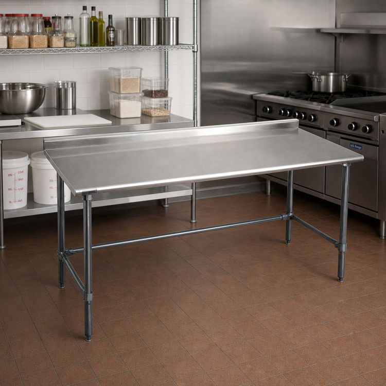 Product image #2 for BlendPort® Deluxe Series Stainless Steel Work Table with Rear Upturn and Galvanized Tubular Base, 72"W x 24"D