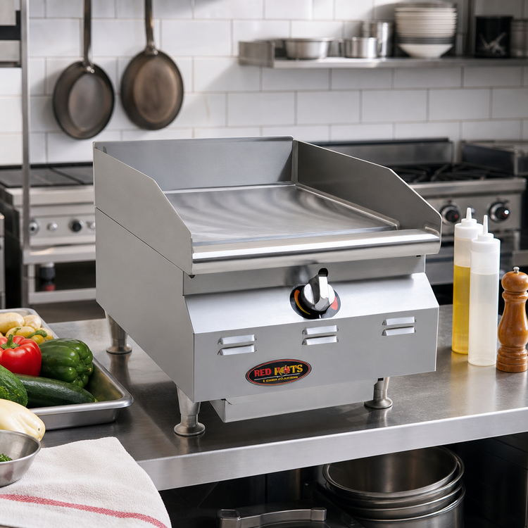 Product image #2 for RedHots Chef's Line Countertop Natural Gas Commercial Griddle, 15-Inch Wide, Smooth Polished Steel Plate