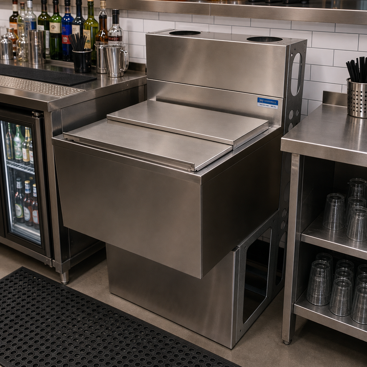 Product image #3 for BK Resources 36 Inch Underbar Insulated Ice Bin with Sliding Cover, 120 lb. Capacity