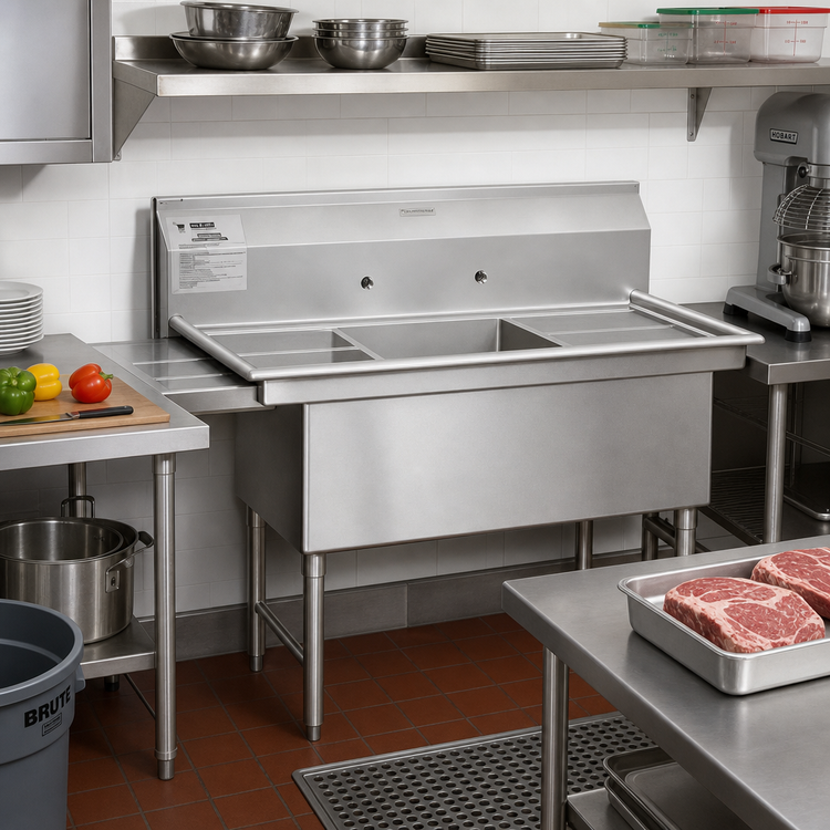 Product image #2 for Eagle Spec-Master Two-Compartment Stainless Steel Meat Platter Sink with Dual 18-Inch Drainboards, 70 x 37 Inches