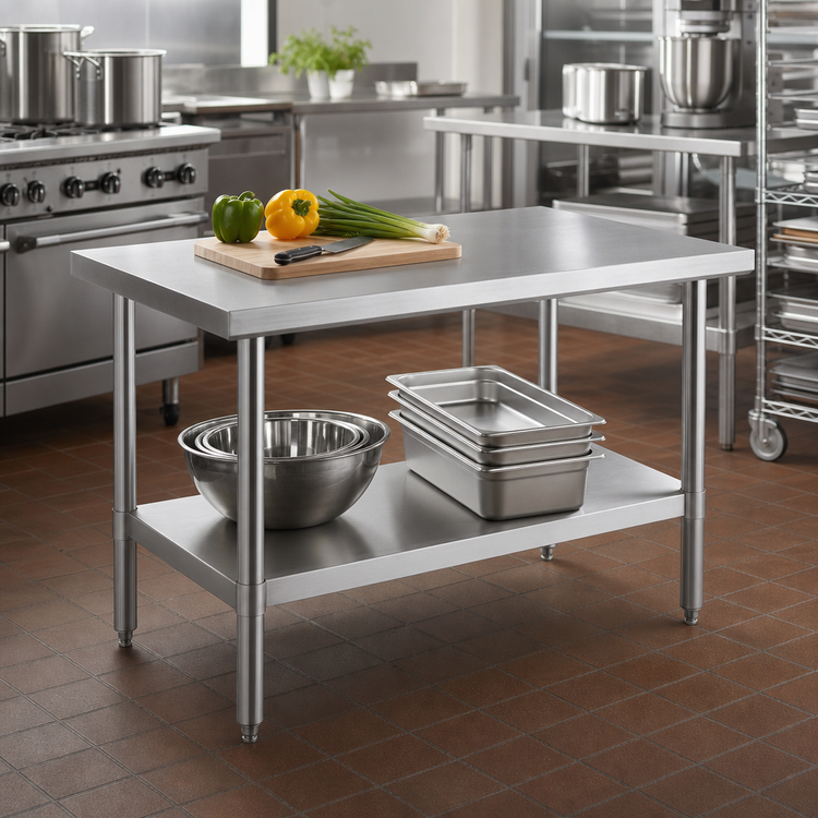 Product image #2 for John Boos Stallion 30" x 30" Stainless Steel Square Work Table with Adjustable Undershelf