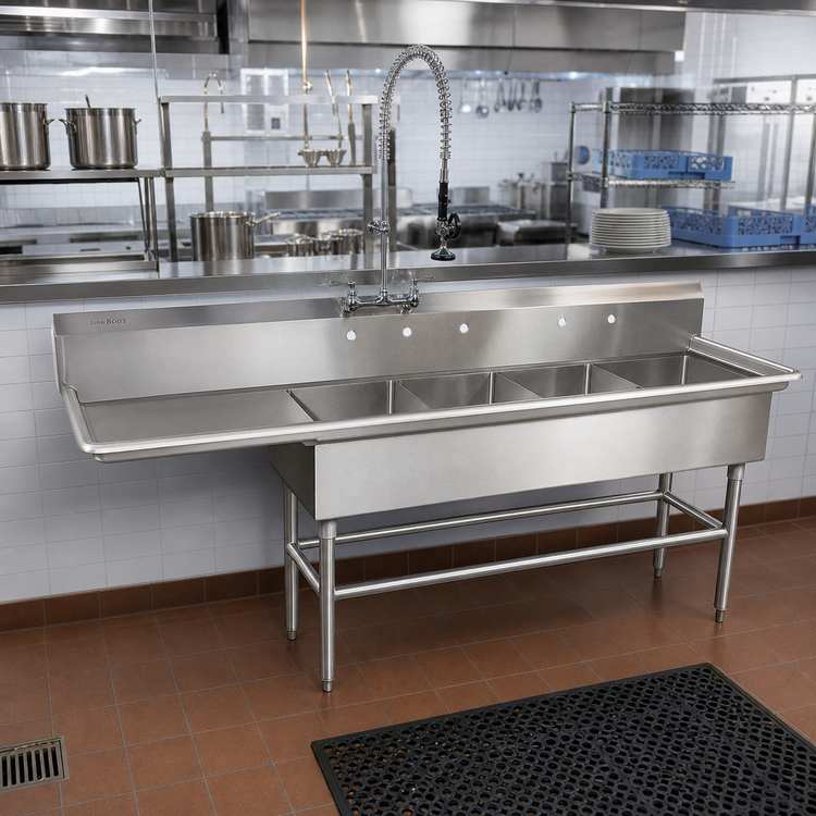 Product image #2 for John Boos Pro-Bowl 4-Compartment Sink with 24-Inch Left Drainboard, 16-Gauge Type 300 Stainless Steel