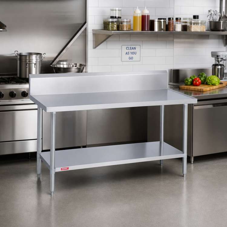 Product image #2 for Duke Commercial Stainless Steel Work Table with 10-Inch Riser and Stainless Undershelf, 48 x 30 Inches