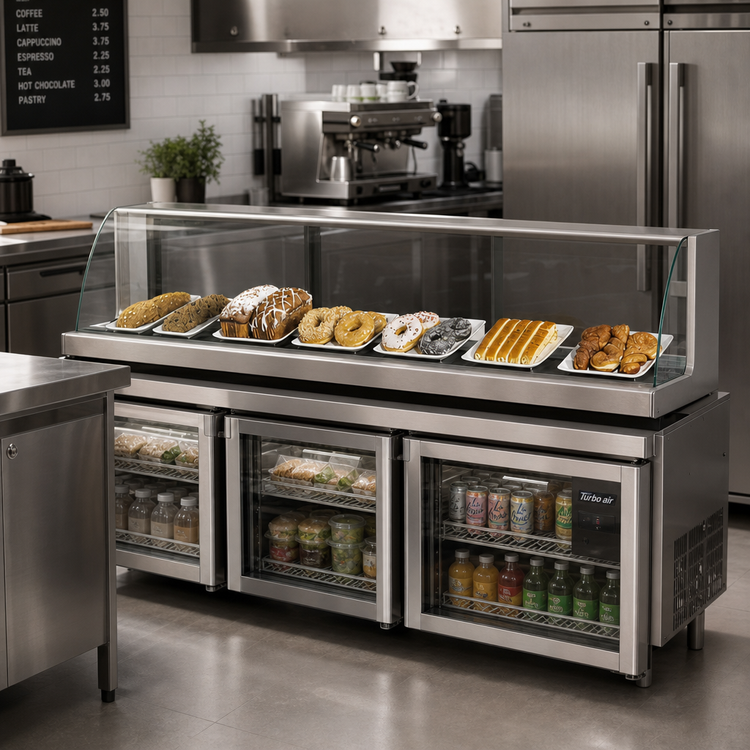 Product image #2 for Turbo Air Top Display Dry Case, Low Model, 63-1/4 Inch Wide, 3-Door, Stainless Steel