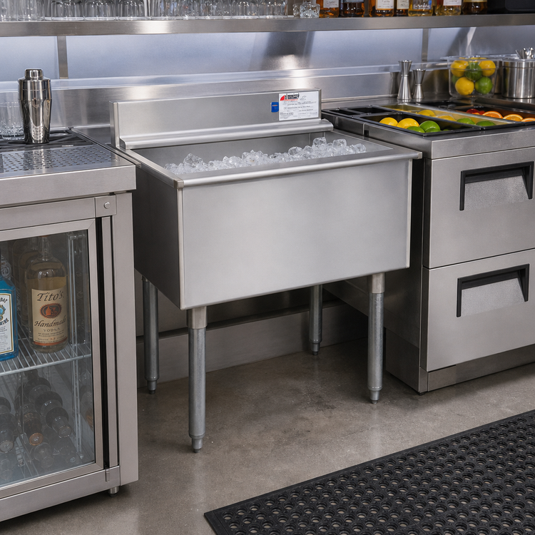 Product image #2 for Eagle Group 2200 Series Underbar Ice Bin/Cocktail Unit, 18" W x 24" D, 87 lb. Capacity, 16" Deep Stainless Steel Liner