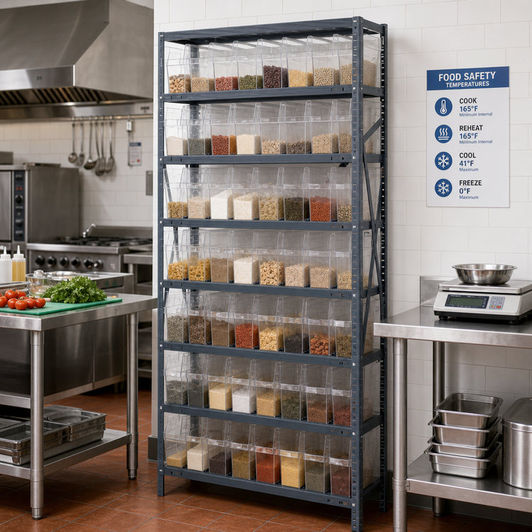 Product image #2 for Quantum Stationary Heavy-Duty Wire Shelving Unit, 12-Inch Deep x 36-Inch Wide x 75-Inch High, with 8 Shelves and 56 Clear Bins