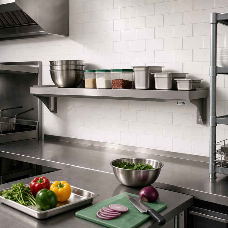 Product image #2 for Eagle Snap-n-Slide 60 x 15-Inch Wall-Mounted Shelf with V Marine Front Edge, 16/430 Stainless Steel
