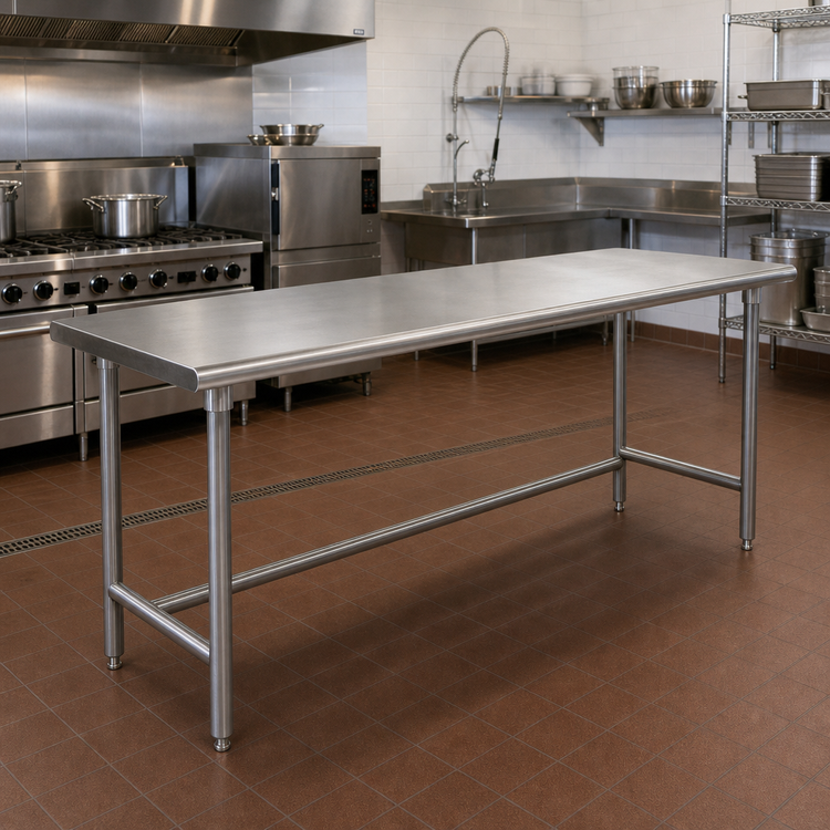 Product image #2 for Advance Tabco 120" x 30" 14-Gauge 304 Stainless Steel Flat Top Work Table with Open Base
