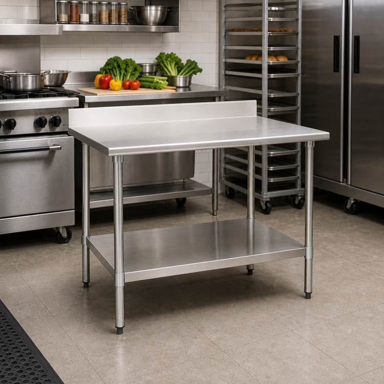 Product image #2 for Eagle Group BlendPort Deluxe Series Stainless Steel Work Table with Backsplash and Undershelf, 30 x 24 Inches