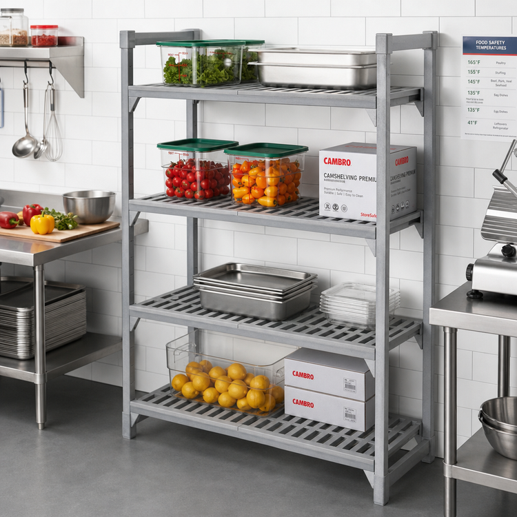 Product image #3 for Cambro Camshelving Premium 21-Inch x 48-Inch 4-Shelf Vented Polymer Shelf Kit