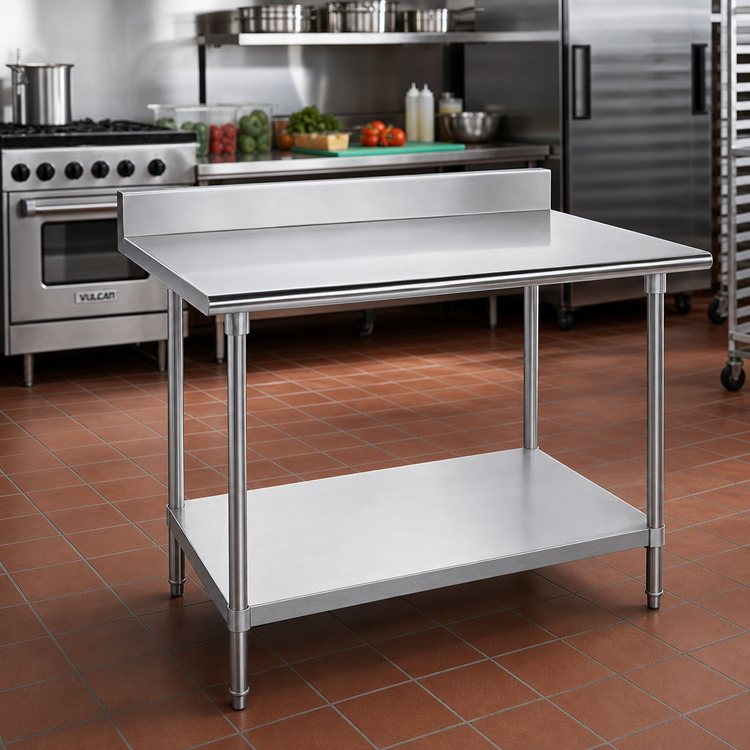 Product image #2 for Advance Tabco 48" x 36" Stainless Steel Work Table with 5" Backsplash and Adjustable Undershelf