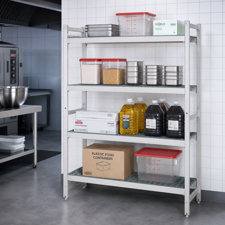 Product image #2 for Fermostock 4-Tier Stationary Starter Polymer Shelving Unit, 71" H x 47" W x 22" D