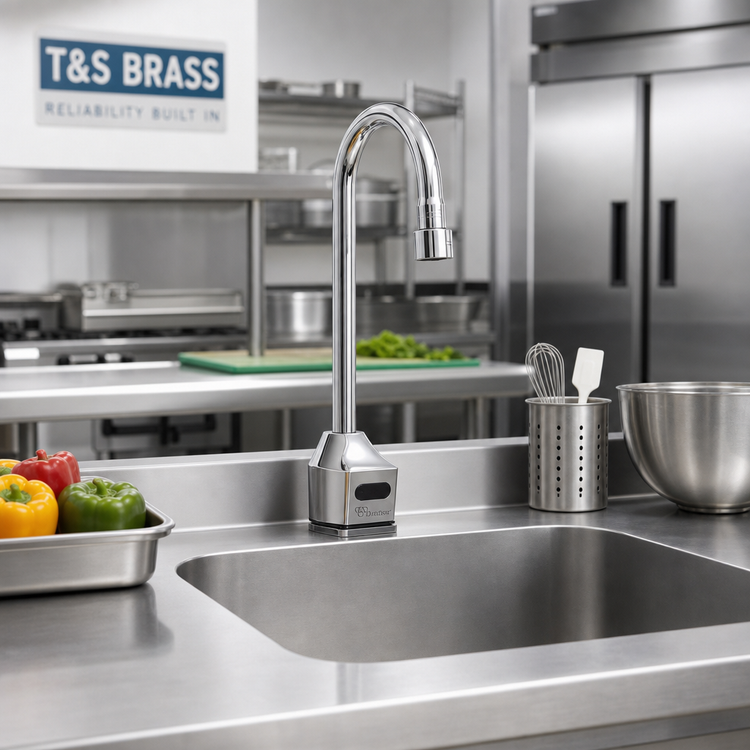 Product image #2 for T&S Brass ChekPoint Electronic Gooseneck Deck Mount Touchless Faucet with 2.2 GPM Laminar Control Device