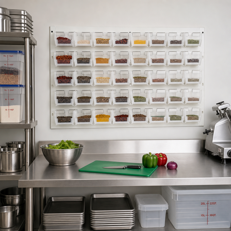 Product image #2 for Quantum Wall-Mounted Louvered Panel Starter Unit with 32 Clear Bins, 36 x 8 x 19 Inches