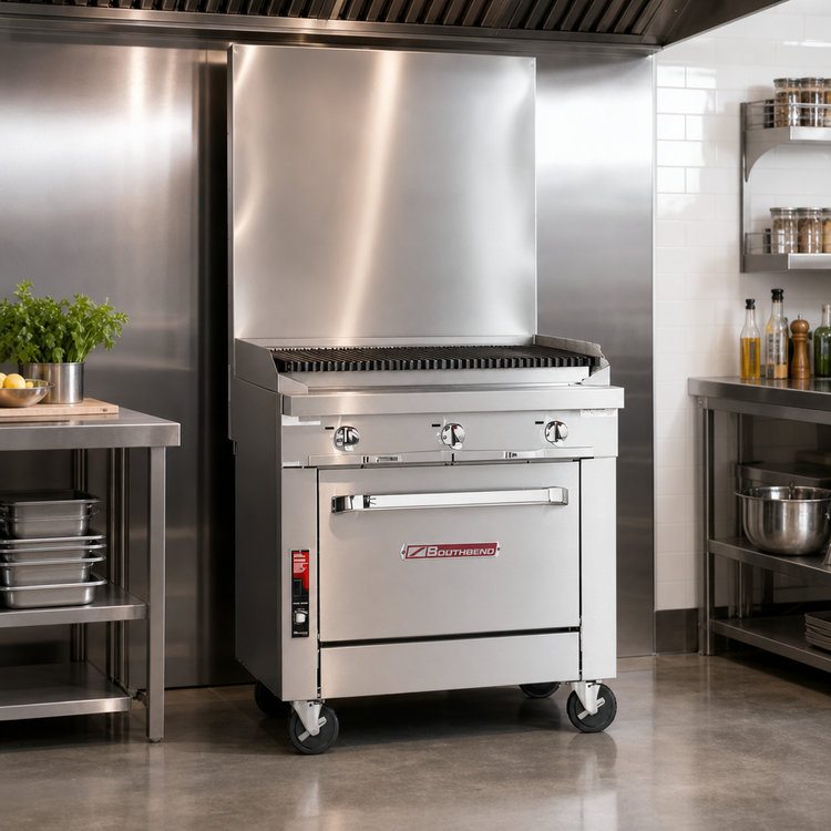 Product image #2 for Southbend Platinum 48-Inch Heavy Duty Gas Range with Charbroiler, Standard Oven, and Cabinet Base