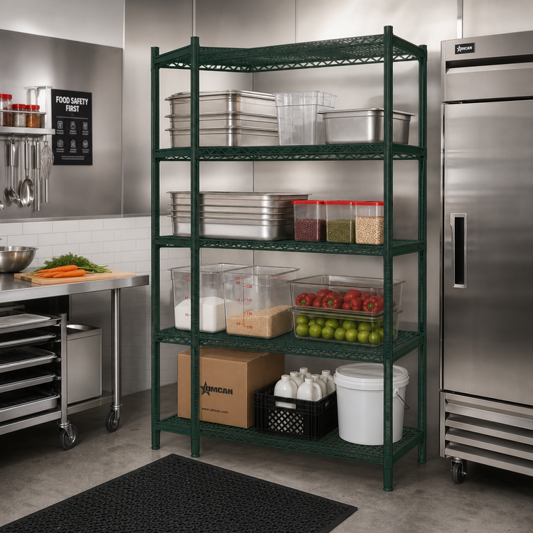 Product image #2 for Omcan USA 60 Inch W x 18 Inch D x 72 Inch H Stationary 4-Shelf Epoxy Coated Wire Shelving Unit