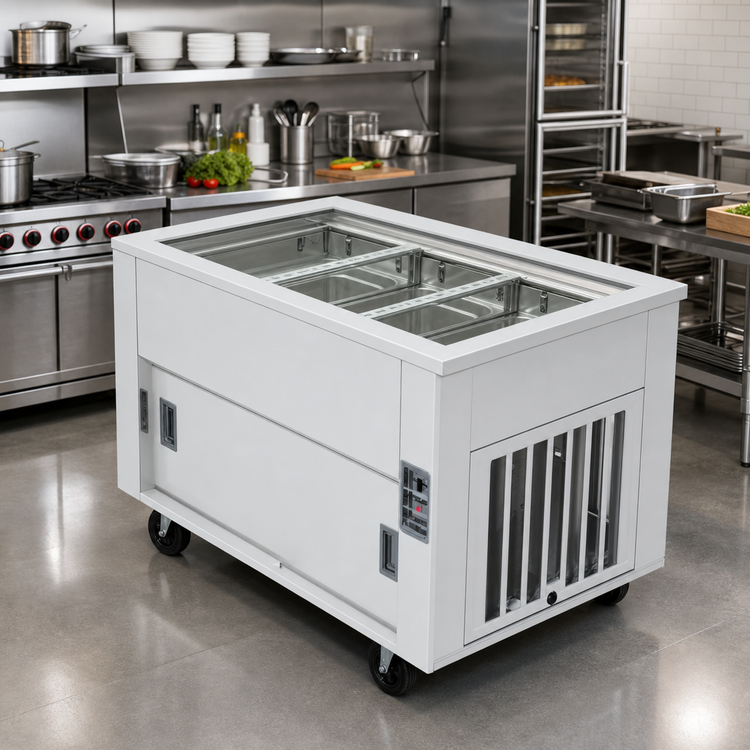 Product image #2 for DineXpress DXP4BCM 4-Pan 60" Extra Deep Mechanically Cooled Mobile Cold Food Serving Counter