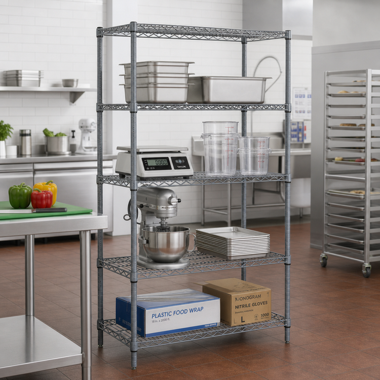 Product image #2 for Quantum 24"W x 24"D x 74"H Wire Shelving Starter Kit with 4 Shelves, Gray Epoxy Antimicrobial Finish