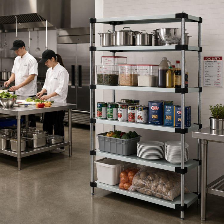 Product image #2 for Quantum 5-Shelf Stationary Solid Stainless Steel Shelving Starter Kit, 42W x 21D x 74H Inches
