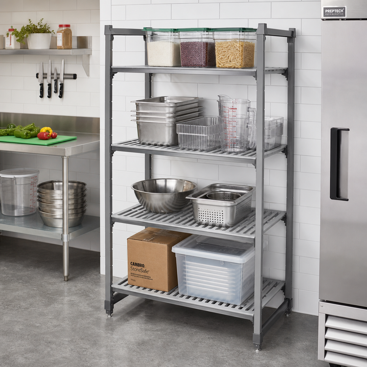 Product image #2 for Cambro Camshelving Basics Plus 4-Tier Vented Stationary Polymer Shelving Starter Unit, 42W x 24D x 64H, Brushed Graphite