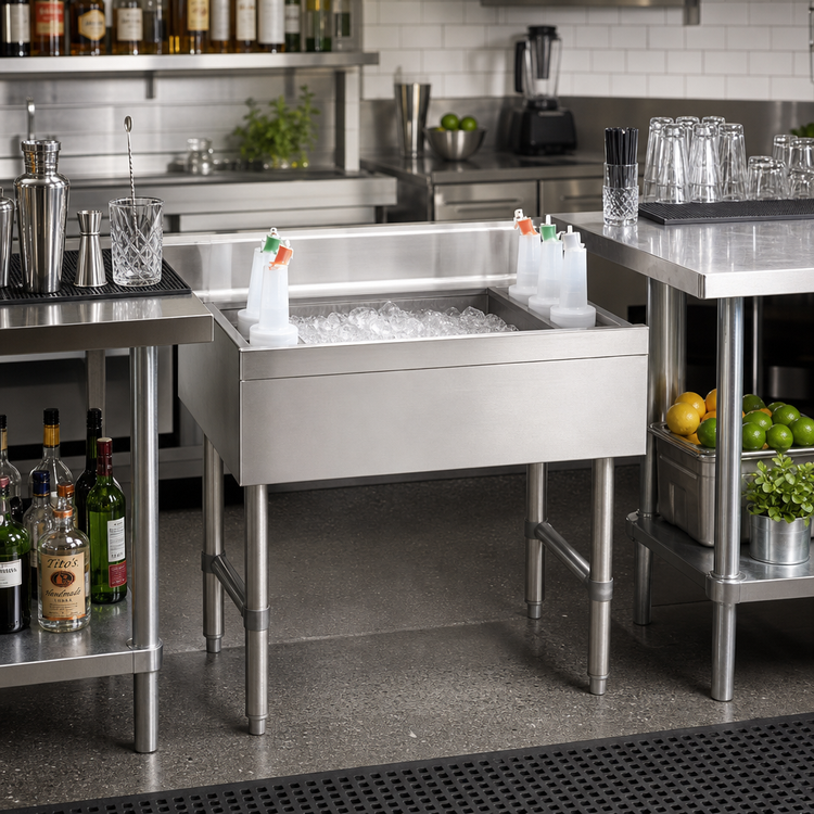 Product image #2 for Advance Tabco Underbar Basics 24-Inch Stainless Steel Cocktail Unit with 16-Inch Deep Ice Bin
