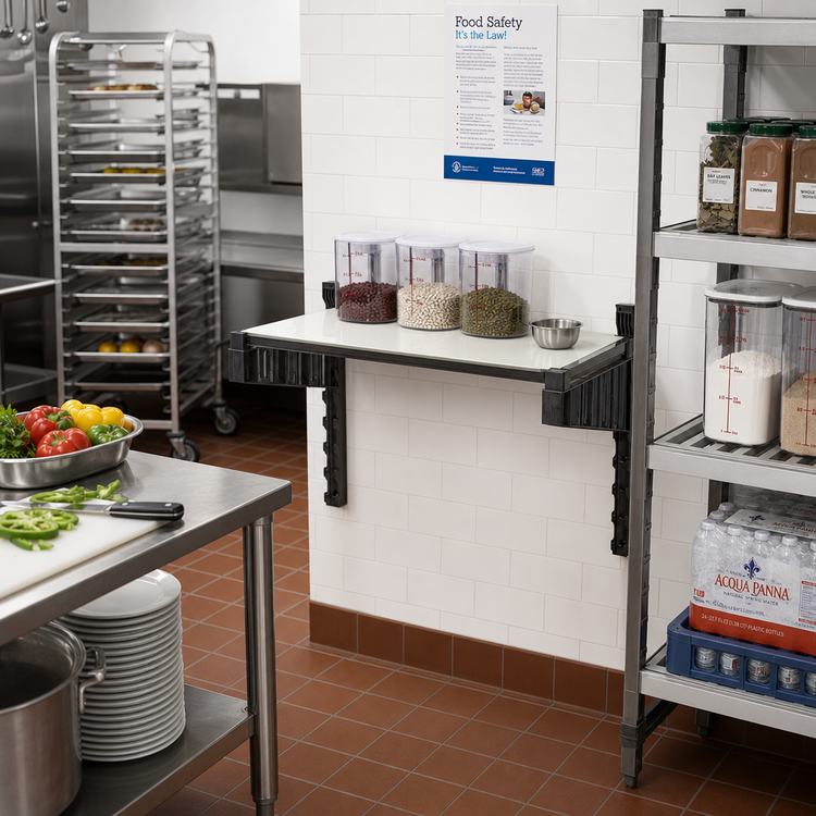 Product image #2 for Cambro Camshelving Elevation Series 18 x 48 Inch Solid Wall Shelving Shelf Kit with 15 Inch Uprights, Brushed Graphite