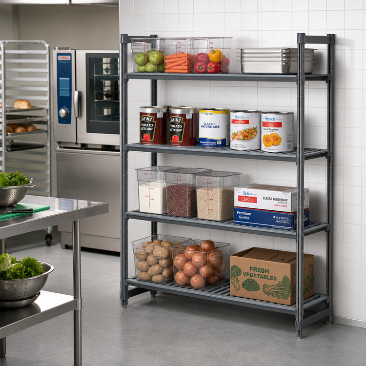 Product image #2 for Cambro Camshelving Basics Plus 4-Tier Vented Add-On Polymer Shelving Unit, 54" W x 24" D x 72" H, Brushed Graphite