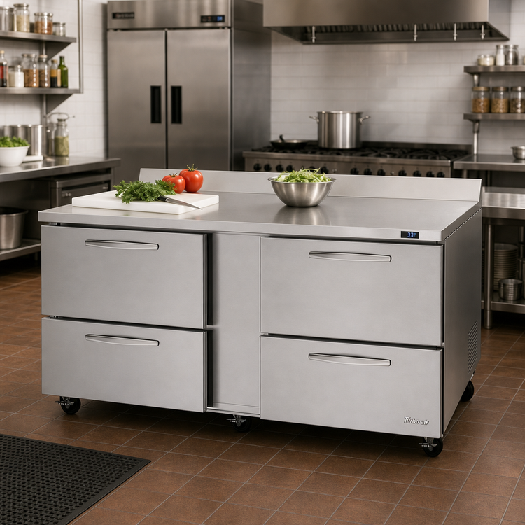 Product image #2 for Turbo Air PRO Series 72-5/8-Inch Two-Section Refrigerated Work Top with 4 Drawers