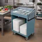 Thumbnail image #3 for Cambro TC1418401 Open Tray and Silver Cart, High-Density Polyethylene, 14 x 18-Inch Tray Capacity, 8 Compartments, Food Pans and Vinyl Cover