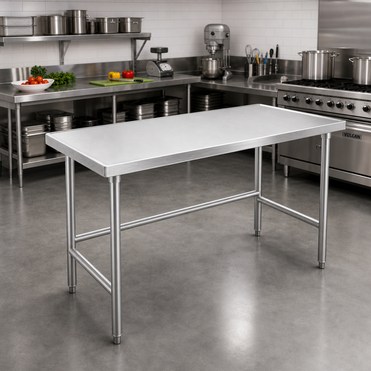 Product image #2 for Advance Tabco 60-Inch x 24-Inch 14 Gauge 304 Stainless Steel Work Table with Marine Edge and Open Base